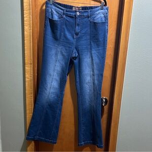 Elite Jeans Classic Blue Flare Jeans with Front Seam Detail
